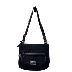 Brighton Charlie Pocket Messenger Black Nylon Leather Crossbody Bag Croc Accents
